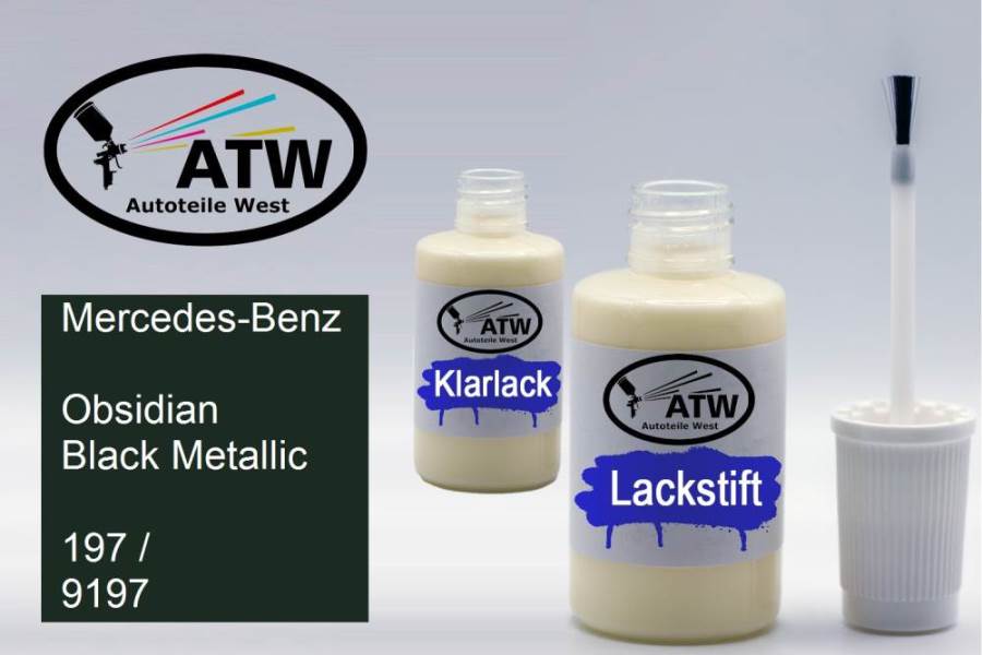 Mercedes-Benz, Obsidian Black Metallic, 197 / 9197: 20ml Lackstift + 20ml Klarlack - Set, von ATW Autoteile West.